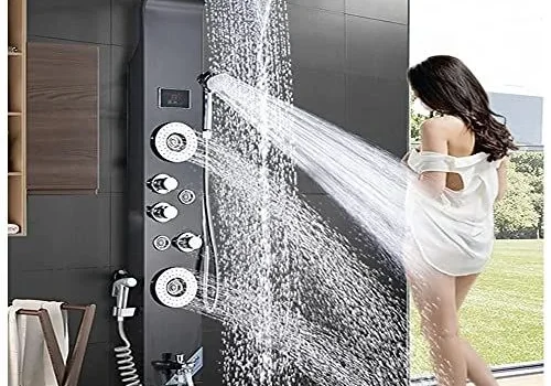 Black LED Light Shower _ Panel Bidet Sprayer Tap _ Faucet Bathroom SPA Massage Jet Shower _ Column System Waterfall R___